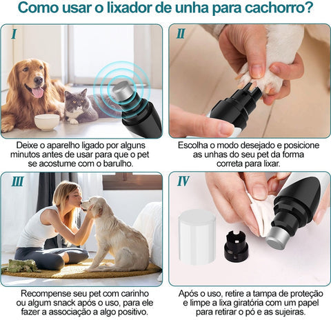 Lixador/cortador de unhas para Cachorros e Gatos recarregável USB - Lixa sem machucar seu pet!